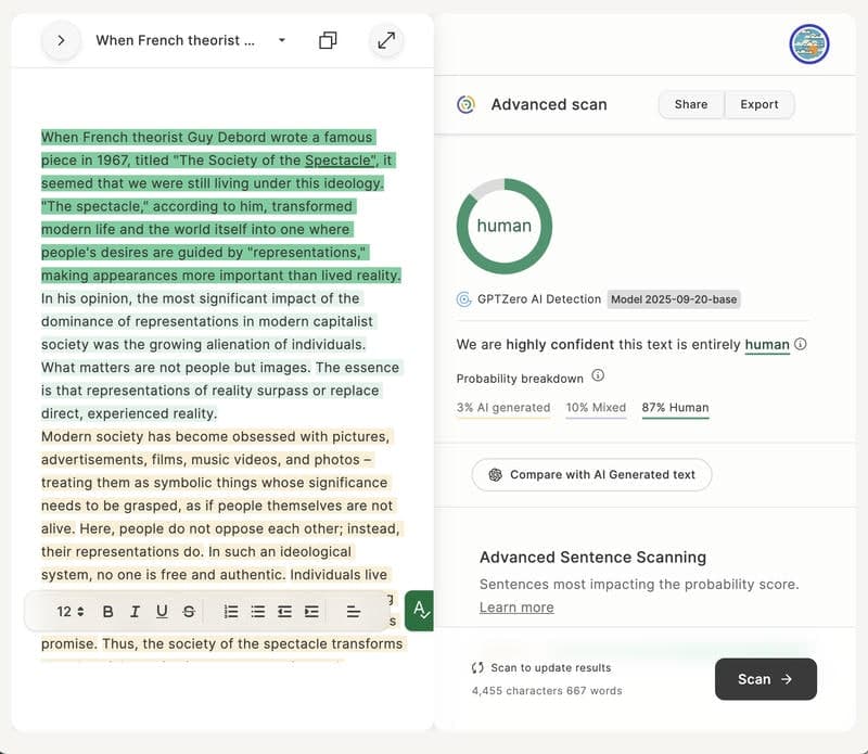 After: GPTZero AI-generated report